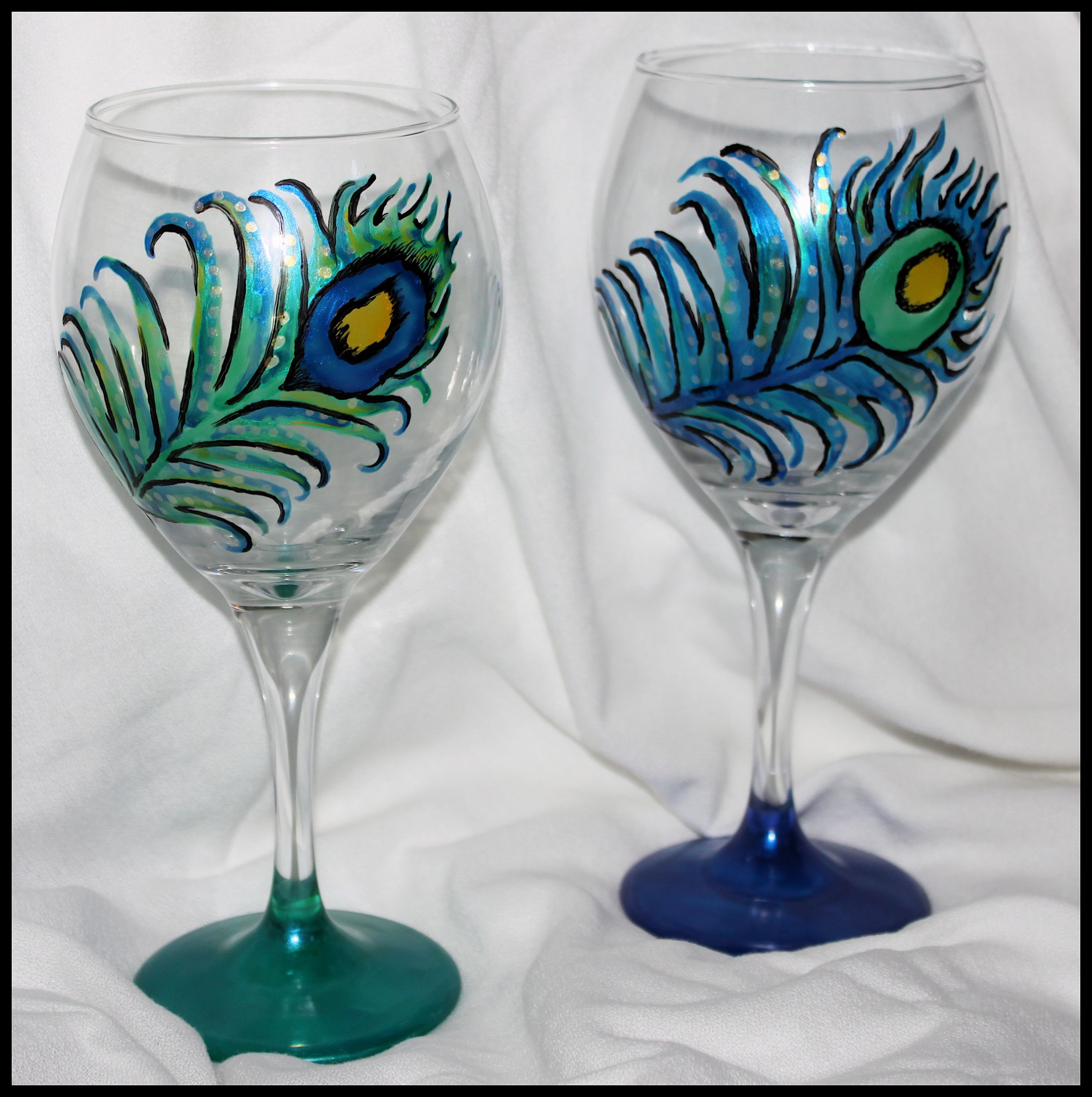 Peacock Wine Glasses « Custom Art By Alexis