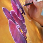 Alexis Puleio painting purple orchids, Third On Canvas