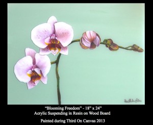 Blooming Hope, Resin White Orchid Painting, Third On Canvas Alexis Martinez Puleio